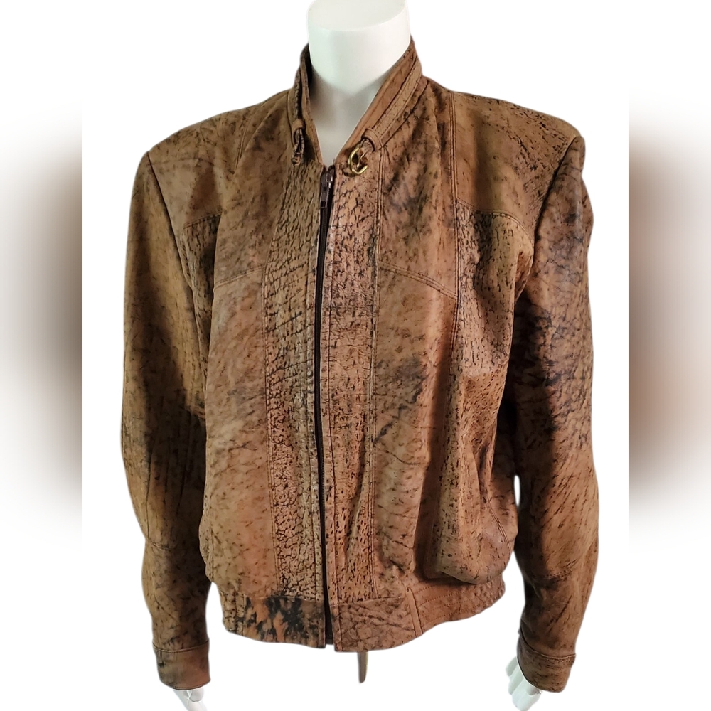 Rene's Bugle Boys Leather Brown Black Women's Biker Jacket. M/L.